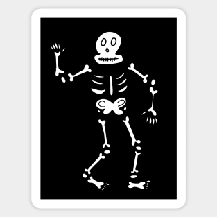 Waving Skeleton Skull and Bones Doodle on a black backdrop, made by EndlessEmporium Sticker